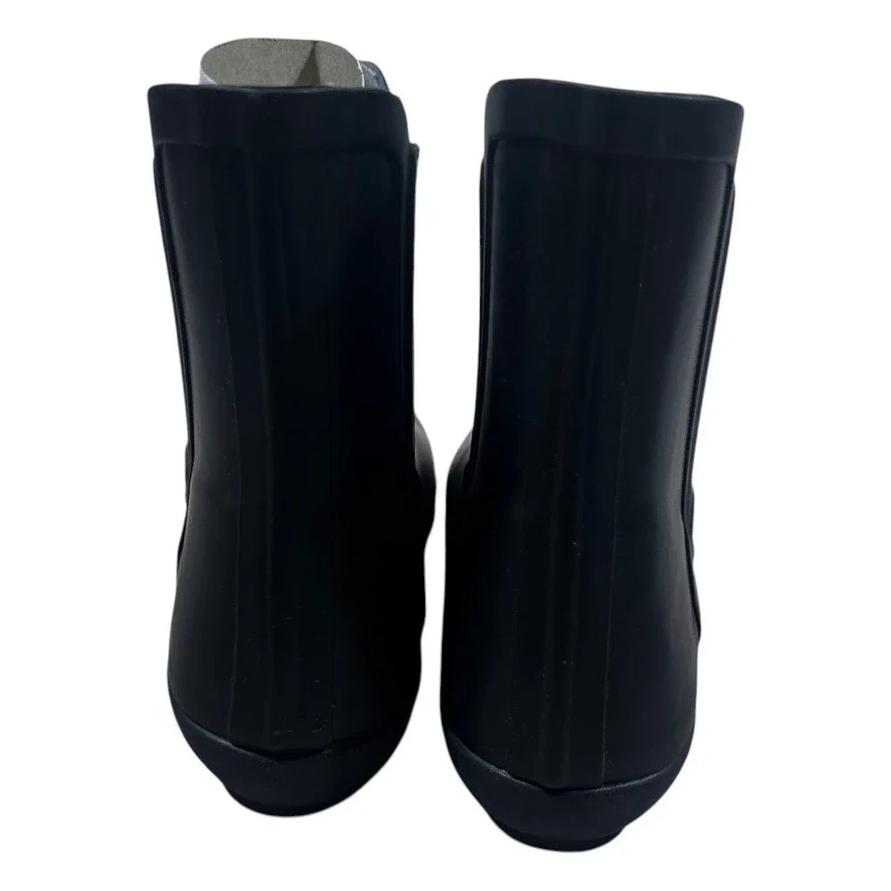 London Fog Piccadilly Striped Rain Boots Black Ankle Rubber Waterproof Size 8M